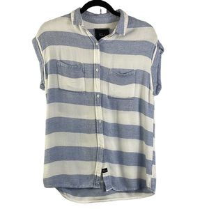 Rails Blue & White Striped Lightweight Flannel Cap Sleeve Button Down Top XS